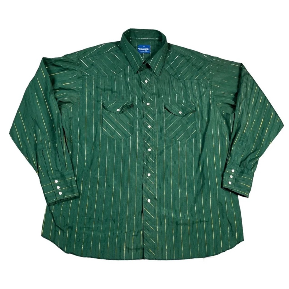 Vintage Wrangler Western Pearl Snap Green Metallic Striped Shirt
